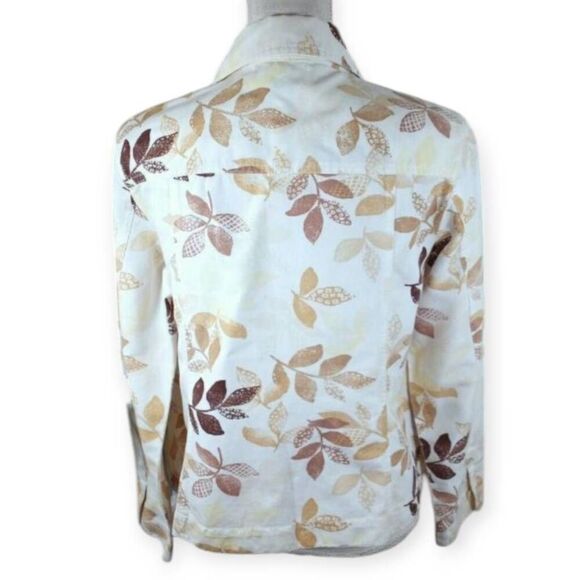 CROFT & BARROW CREAM & BROWN LEAF PRINT SHIRT JACKET SZ.M EUC - Picture 2 of 5